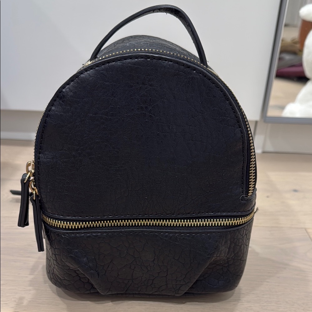 Zara Mini Black Leather Backpack